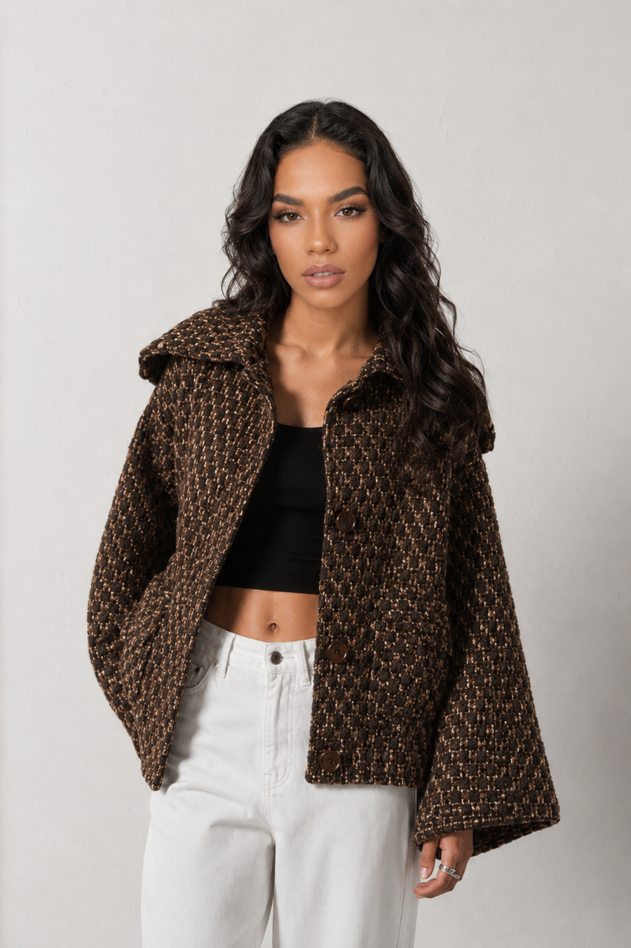 ELA Bouclé Jacke – Oversized Strickjacke mit Kragen