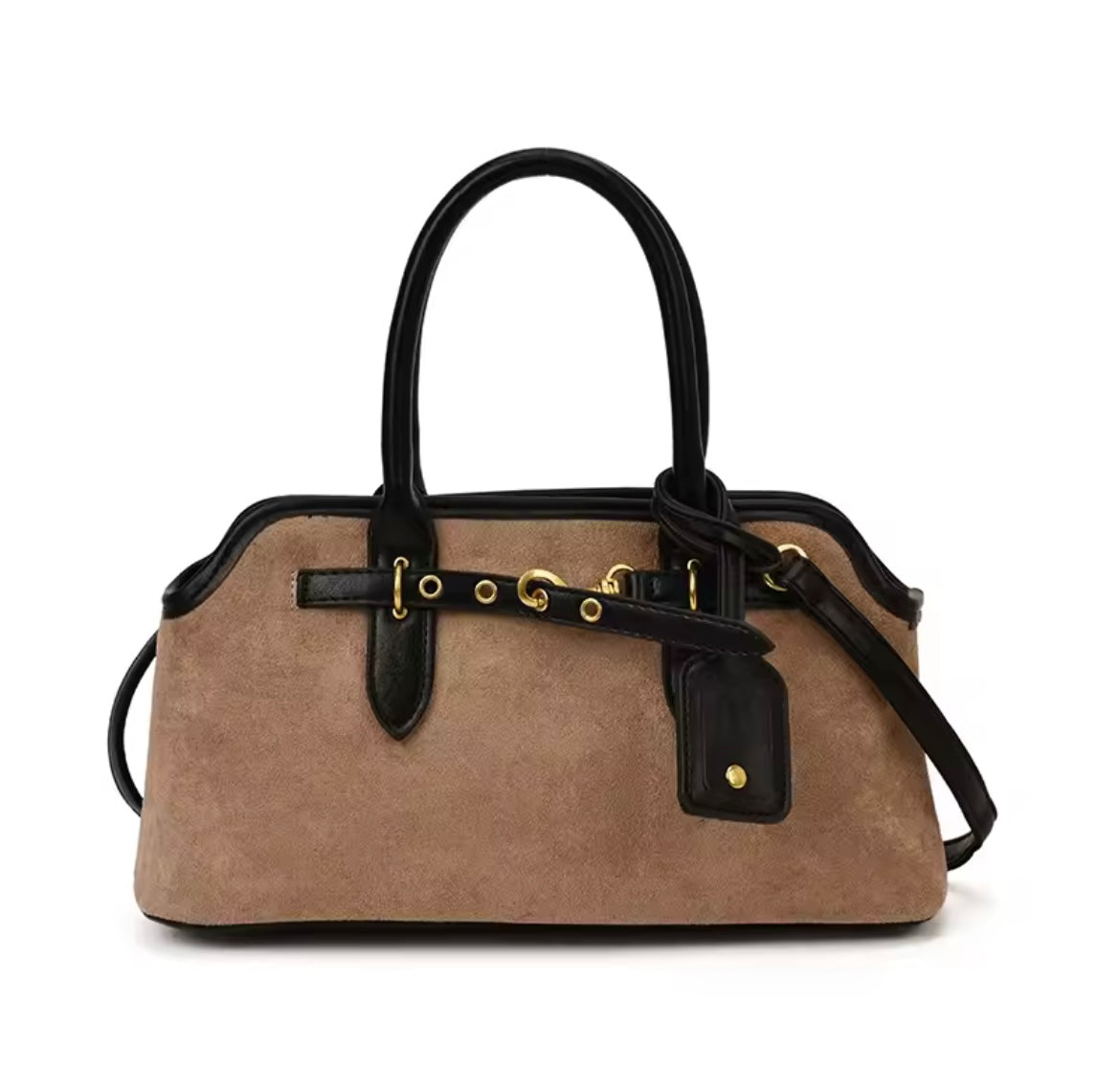 Wildleder Handtasche mit Gold-Details