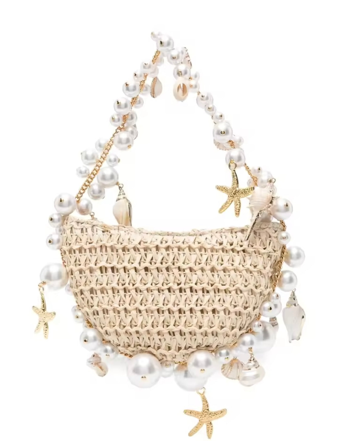 Geflochtene Perlen-Tasche mit Muscheldetails
