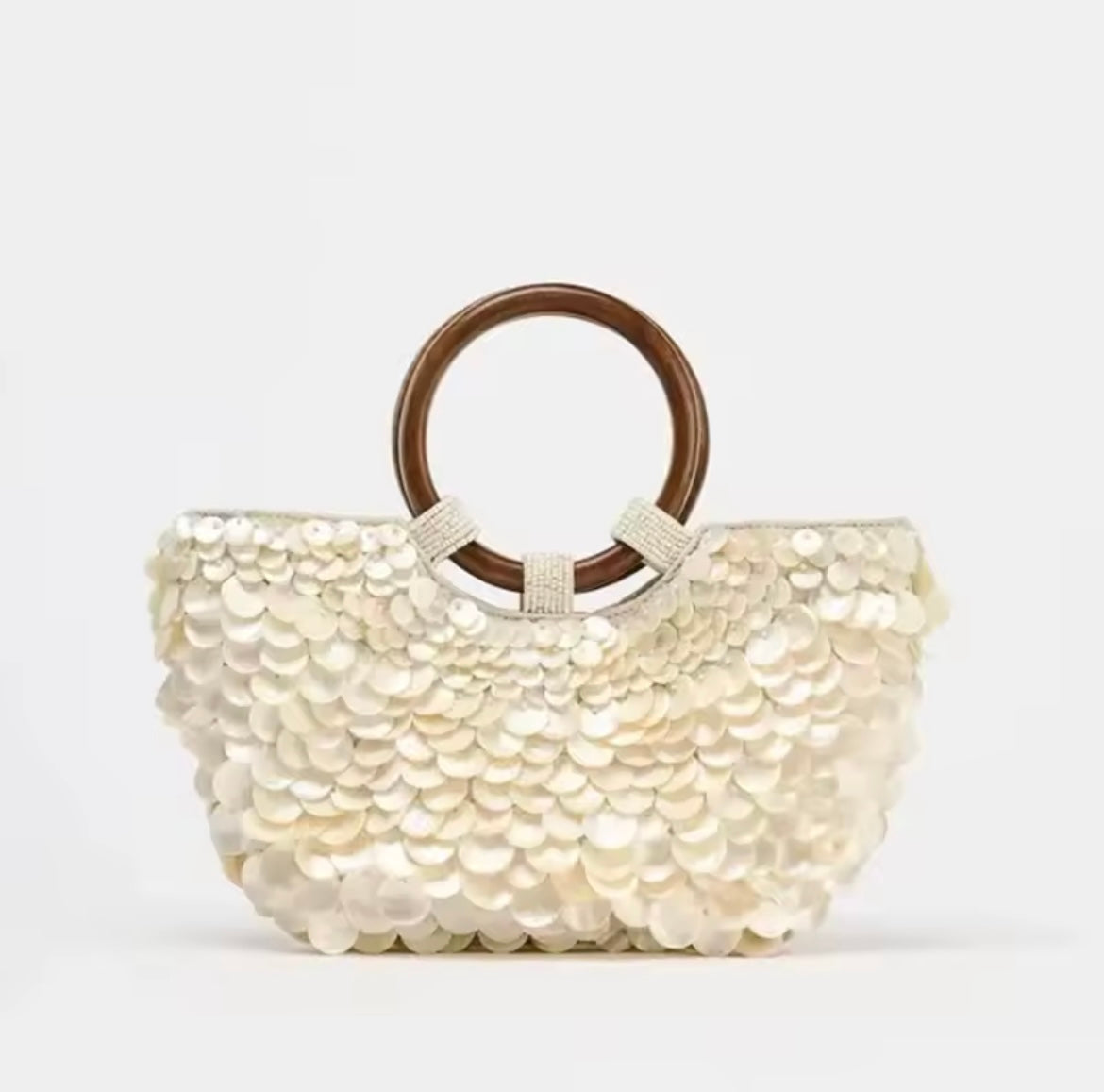 Perlen Pailletten Tasche mit Holzgriff