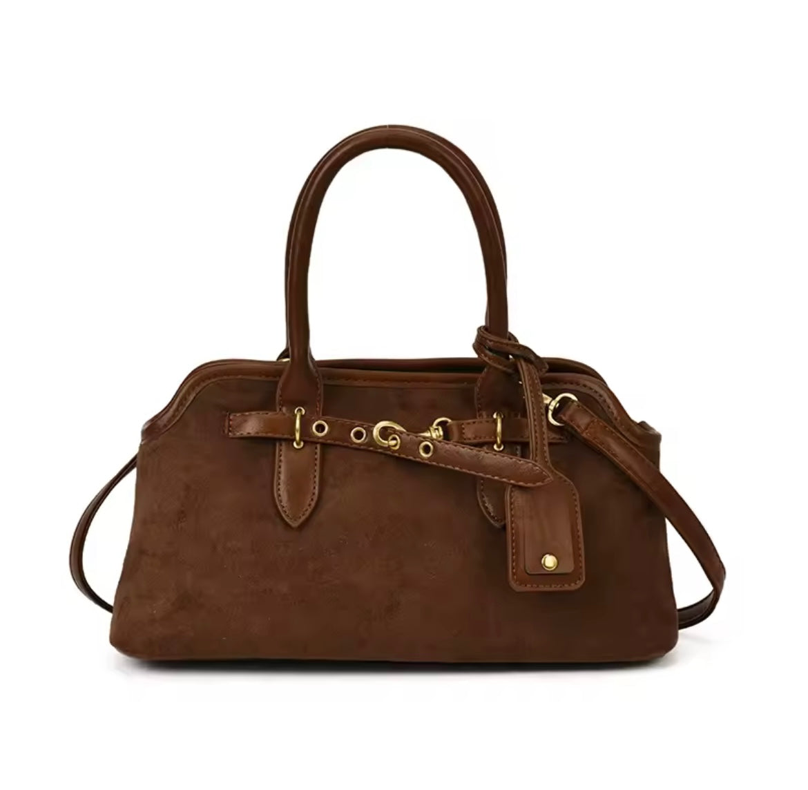 Wildleder Handtasche mit Gold-Details