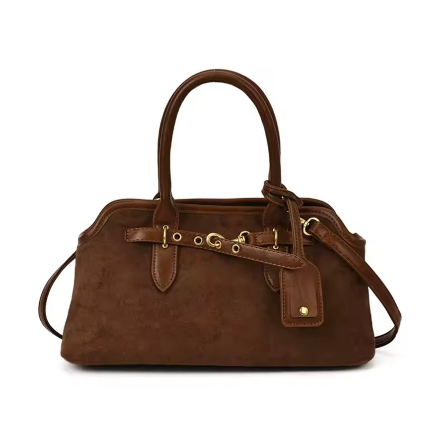 Wildleder Handtasche mit Gold-Details