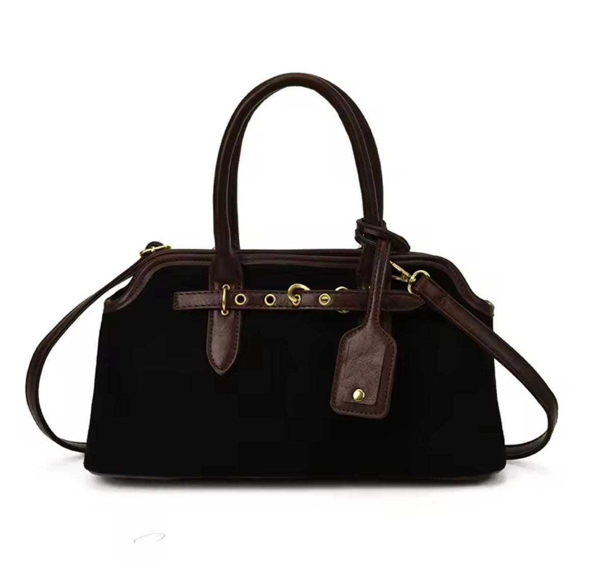 Wildleder Handtasche mit Gold-Details